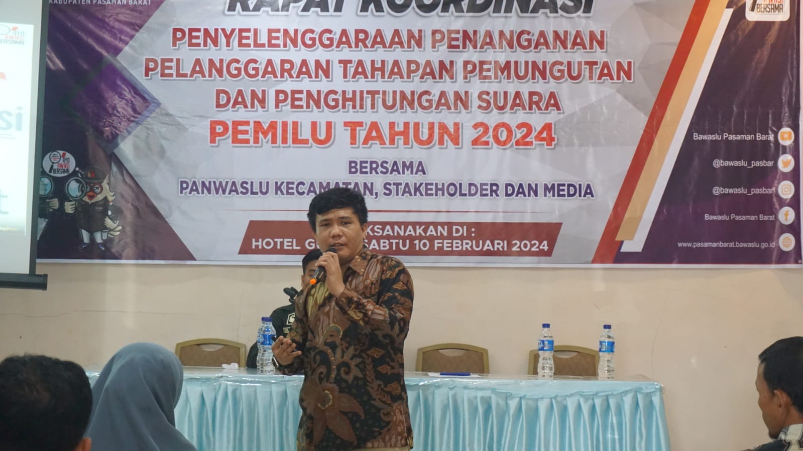 Rapat Koordinasi (Rakor) Penyelenggaraan Penanganan Pelanggaran Tahapan Pemungutan dan Perhitungan Suara Pemilu Tahun 2024 di Aula Hotel Gucci, Sabtu.(10/02/2024). 