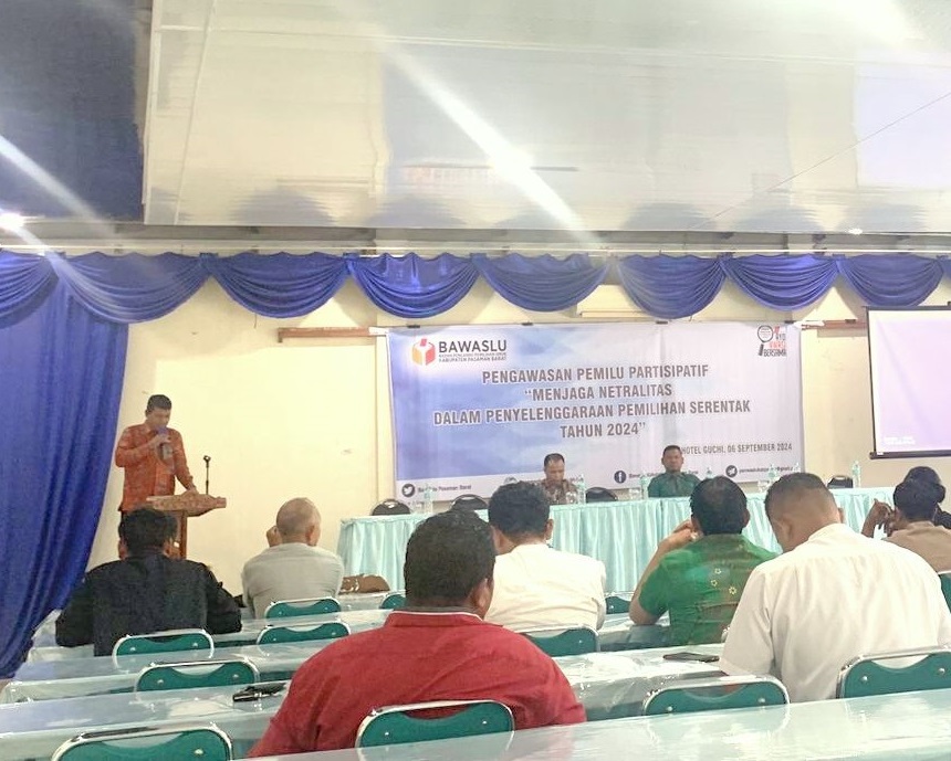 Sambutan Beldia Putra saat kegiatan Sosialisasi Pemilihan Partisipatif di Hotel Guchi Simpang Empat, Jumat.06/09/2024