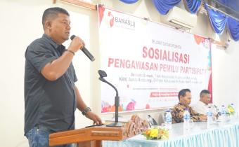 Sambutan Beldia Putra saat Kegiatan Sosialisasi Pengawasan Pemilu Partisipatif