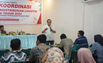 Rapat Koordinasi Pengawasan Pendistribusian Logistik Pemilu Serentak Tahun 2024, Hotel Guchi Simpang Empat, Jumat (09/02/2024).
